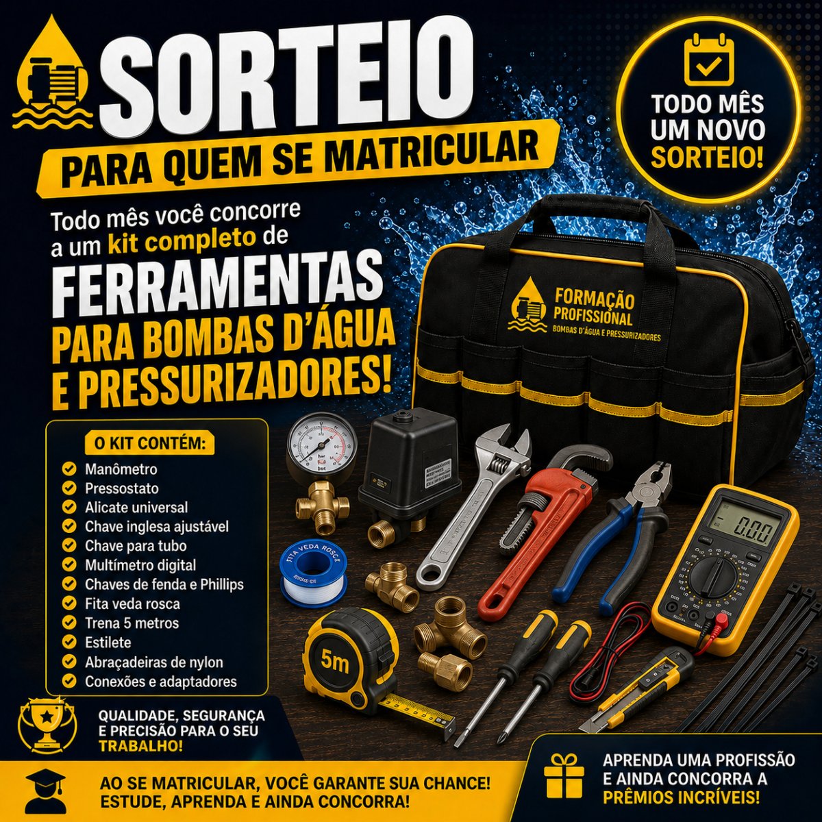 Sorteio mensal de kit de ferramentas para bombas e pressurizadores