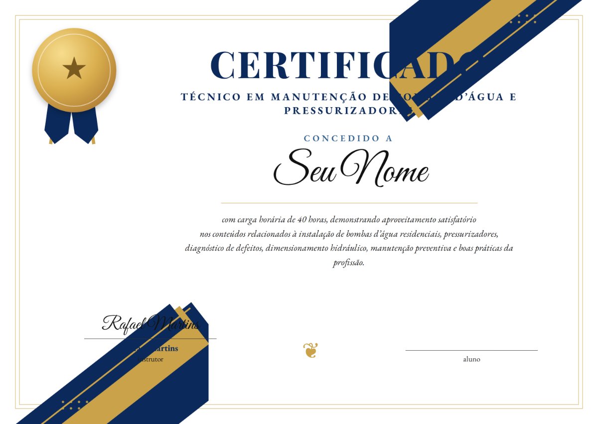 Certificado Técnico em Manutenção de Bombas D'Água e Pressurizadores